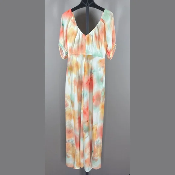 NEW Banana Republic Dress Womens 2 pink orange green water color maxi - Picture 9 of 11